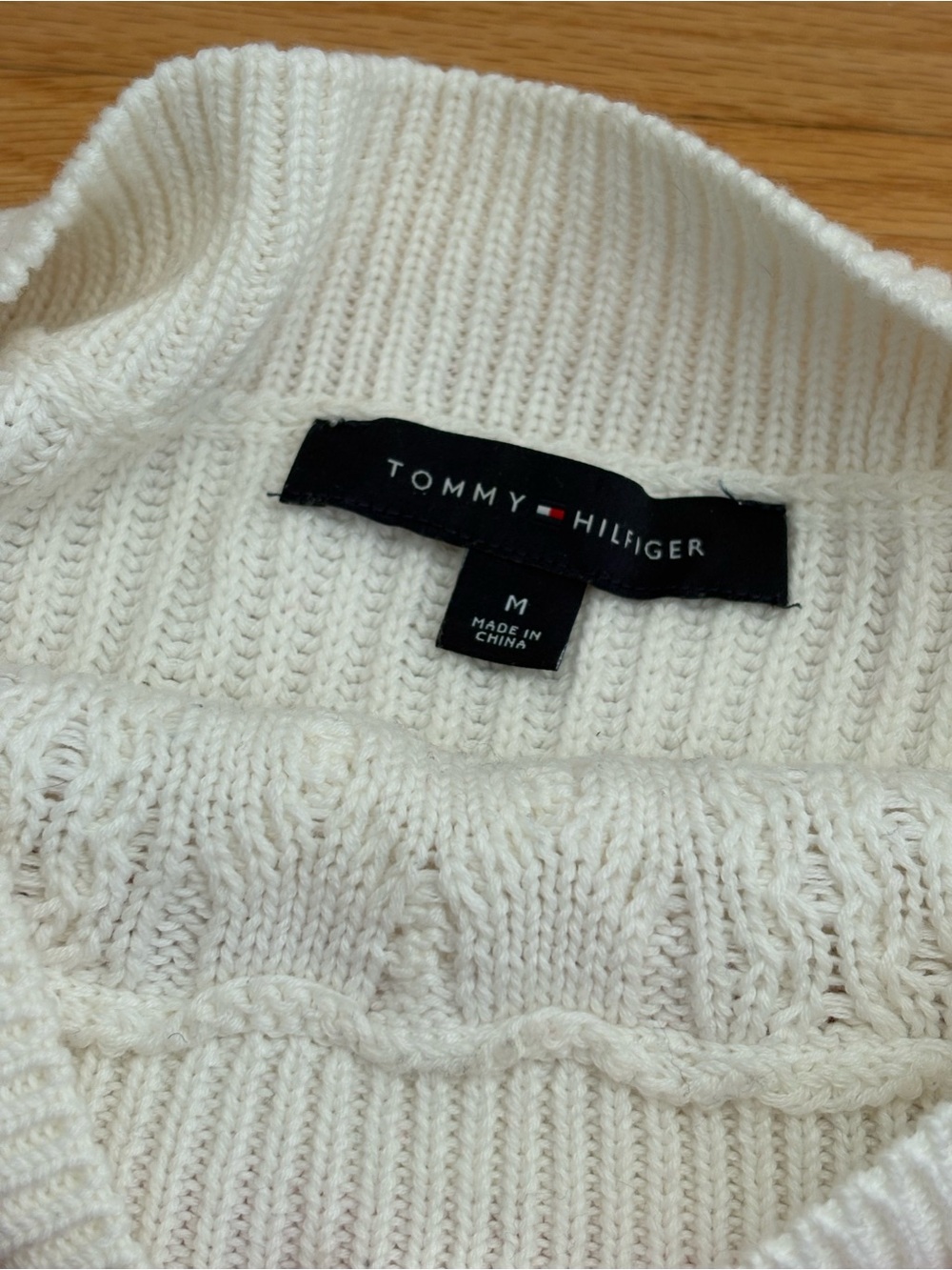 Tommy Hilfiger White, Navy & Rainbow Stripe Cable-Knit Crewneck Sweater - Picture 3 of 4